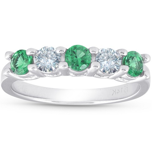 Pompeii3 3/4ct Emerald & Diamond 5-stone Wedding Ring 14k White Gold ...