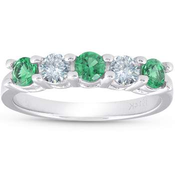 Pompeii3 3/4ct Emerald & Diamond 5-Stone Wedding Ring 14K White Gold