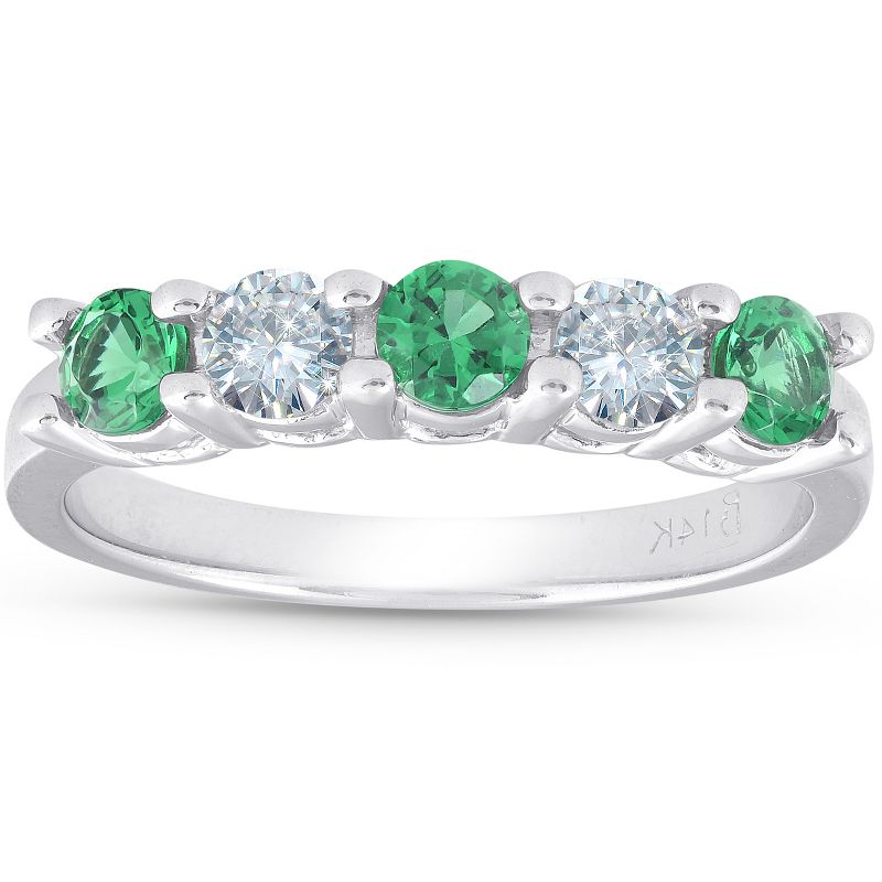 Pompeii3 3/4ct Emerald & Diamond 5-Stone Wedding Ring 14K White Gold, 1 of 6