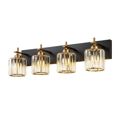 LLHZSY Modern Dimmable Bathroom Vanity Light Crystal Glass Wall Sconce - 4 Light - Black & Gold