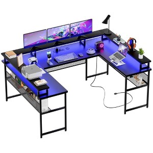 Unikito U Shaped Computer Desks, Reversible Office Desk, Black, 83"*43.3"*35" - 1 of 4