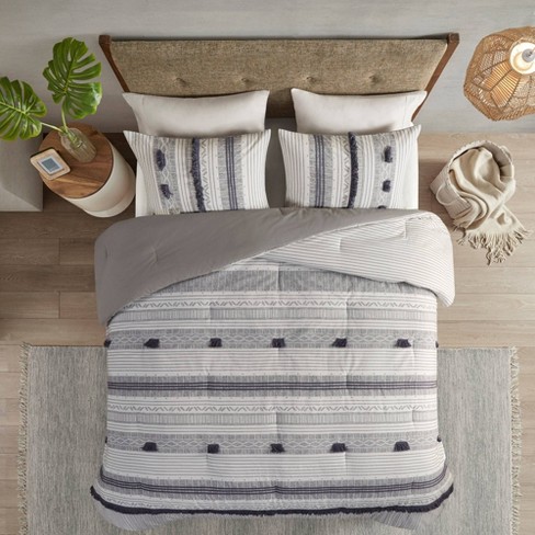 Lux Decor Collection Queen Cotton Bed Pillows Set Of 2 (grey Stripes,  White) : Target