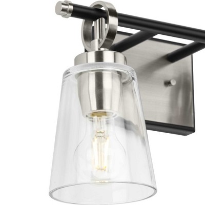 Progress Lighting Cassell 2-Light Vanity Fixture, Brushed Nickel/Matte Black, Clear Glass Shades