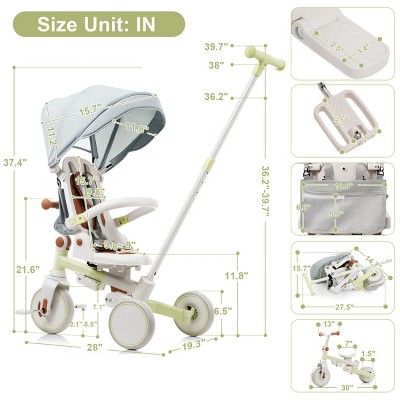 Sillysis 7 in 1 Baby Tricycle,Foldable Toddler Tricycle with Removable and Adjustable Parent Handle,Toddler Push Bike with Removable Pedal