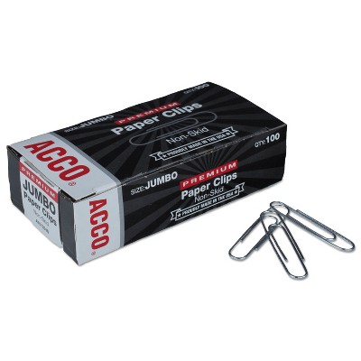 ACCO Premium Paper Clips Nonskid Jumbo Silver 100/Box 10 Boxes/Pack 72510