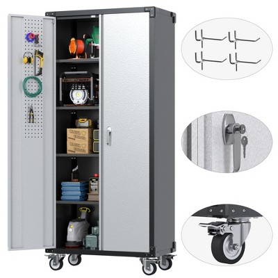 SUXXAN 72" H Metal Garage Storage Cabinet with Wheels, Storage Cabinet with Pegboard and 4 Adjustable Shelves,Required Assembly