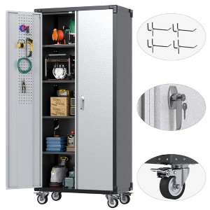 SUXXAN 72" H Metal Garage Storage Cabinet with Wheels, Storage Cabinet with Pegboard and 4 Adjustable Shelves,Required Assembly - 1 of 4