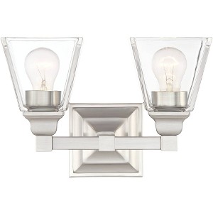 Regency Hill Mencino Modern Wall Light Satin Nickel Hardwire 12 3/4" 2-Light Fixture Clear Glass Shade for Bedroom Bathroom Vanity Living Room Hallway - 1 of 4