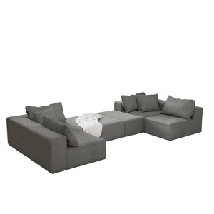 TiramisuBest 132" Modular L-Shaped Upholstered Sectional Sofa Set w/ 6 Pillows & Free Combination for Living Room & Bedroom,Green - 1 of 4