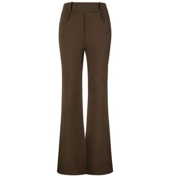 Allegra K Women's Solid Flared Hidden Side Zipper Knitted Faux Suede Flared  Pants Dark Brown L 