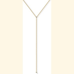 Gold Drop Lariat Necklace for Women, 14K Gold Plated CZ Station Star Beaded Chain - 1 of 4