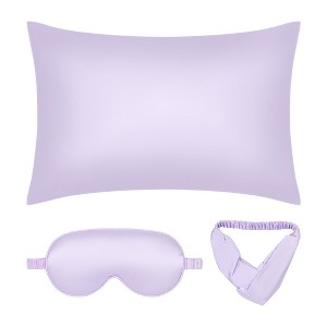 Unique Bargains Hair Skin Eye Mask Hair Band Envelope Breathable Satin Pillowcase Set Queen 20"x30" - 1 of 4