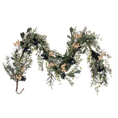 Vickerman 5' Green Artificial Pine, Blueberry, And White Berry Garland ...