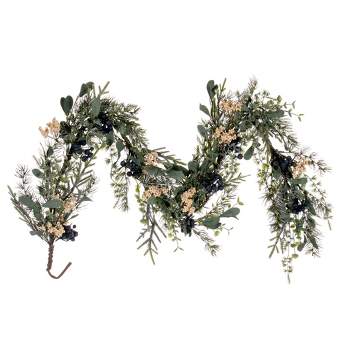 Vickerman 5' Green Artificial Pine, Blueberry, and White Berry Garland.