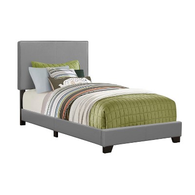 Monarch Specialties Bed, Twin Size, Bedroom, Upholstered, Grey Leather Look, Transitional