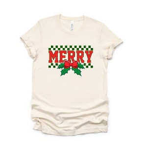 Simply Sage Market Women's Merry Checkered Mistletoe Short Sleeve Graphic Tee - 1 of 4