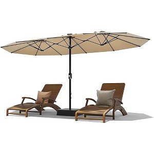 15FT Large Patio Double-Sided Rectangle Market Umbrella with Base for Poolside Lawn Backyard - 1 of 4