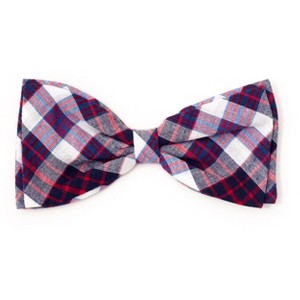 The Worthy Dog Navy/Red/White Madras Plaid Adjustable Bow Tie Collar Accessory - 1 of 2