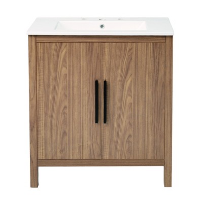 Vynxaria 30" Wood Bathroom Vanity with Single Sink, Under Counter Sink, Soft Closing Door, Multi-Function Storage, Solid Wood Frame.
