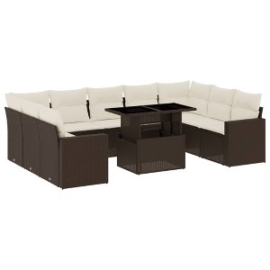 vidaXL 10 Piece Patio Sofa Set with Cushions Brown and Cream Poly Rattan - Without Storage - 1 of 4