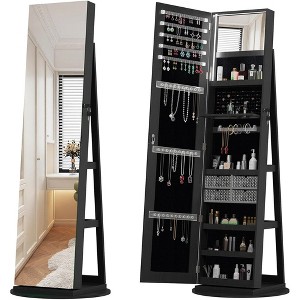 QingMoon 360° Swivel Full Length Mirror, with Lockable Standing Jewelry Cabinet Organizer for Bedroom, Cloakroom and Living Room - 1 of 4