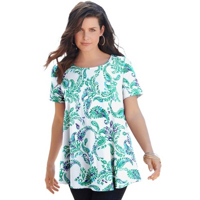 Roaman's Women's Plus Size Swing Ultimate Tee With Keyhole Back