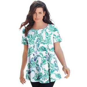 Roaman's Women's Plus Size Swing Ultimate Tee With Keyhole Back - 1 of 4
