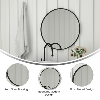 30" Black Round Metal Frame Accent Wall Mirror