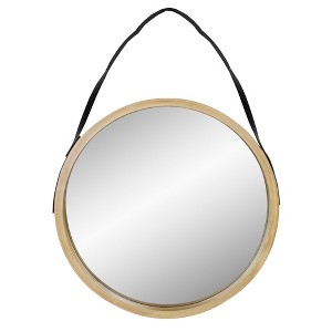 Northlight 21" Beige Round Modern Mirror With Woodgrain Finish - 1 of 4