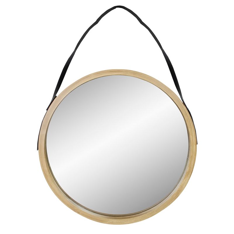 Northlight 21" Beige Round Modern Mirror With Woodgrain Finish, 1 of 6