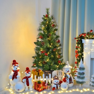 5-Foot Pre-Lit Green Christmas Tree with Pine Cones and Red Berries