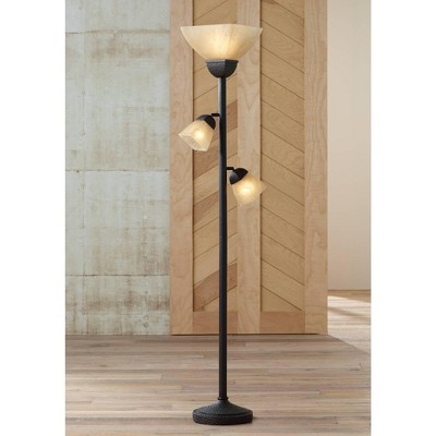 Roman Bronze 71.5" Torchiere Floor Lamp with Frosted Champagne Glass