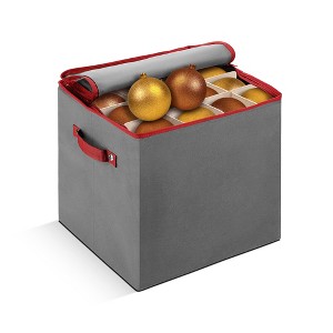 OSTO Christmas Decorative Ornament Storage Box Stores Up to 64 Holiday Ornaments of 3 inches; Non-Woven Fabric with Carry Handles and Card Slot - 1 of 4