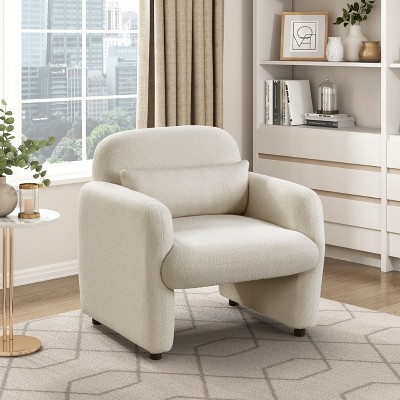 Grungis Boucle Accent Chairs,Living Room Chairs with 1 Matching Pillow and Plywood Frame,Comfy Chairs for Living Room,Bedroom