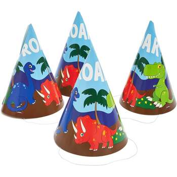 Blue Panda 24 Pack Dinosaur Theme Design Party Paper Cone Hats for Kid Birthday Party