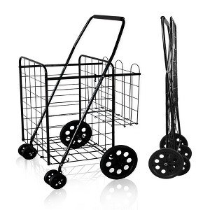 SKONYON Folding Shopping Cart with Swivel Wheels 100 lbs Weight Capacity - 1 of 4
