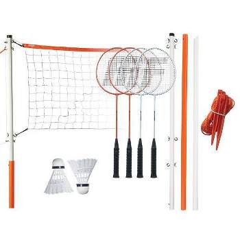  FBSPORT Portable Badminton Net Set with Storage Base, Folding  Volleyball Badminton Net with 2 Badminton Rackets 2 Shuttlecocks 10x5 ft Net,  Easy Setup for Beach Backyard Combo Set Sport Games