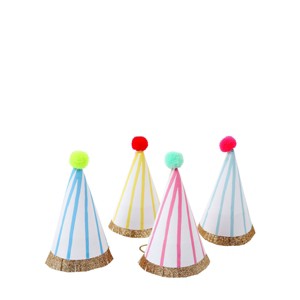 Meri Meri Stripe Pompom Mini Party Hats (Pack of 8) - 1 of 3