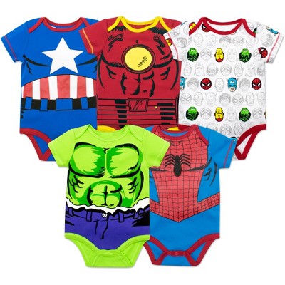 Marvel Avengers Captain America Iron Man Spider-Man Hulk Baby Boys 5 Pack Bodysuit Newborn
