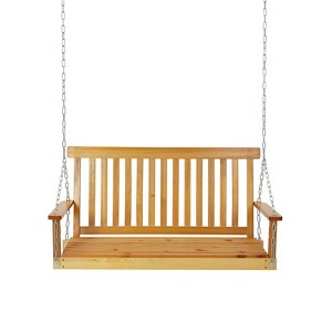 GustoWave Outdoor Wood Porch Swing,Upgraded Patio Hanging Bench with Mounting Chains – 440Lb Weight Limit – Deck, Garden, Yard Seat - 1 of 4