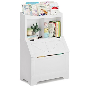 Kids Toy Organizer and Bookshelf with Flip-Top Chest, Wooden Storage Cabinet with 2-Cubby & Bookshelf - 1 of 4