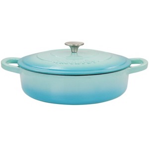Crock Pot Artisan 5 Quart Enameled Cast Iron Braiser Pan with Lid in Gradient Aqua Blue - 1 of 4