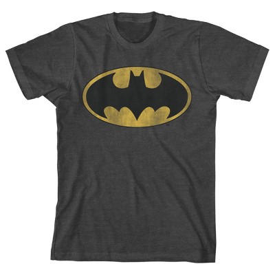 Batman Distressed Logo Youth Boys Charcoal Heather T-Shirt