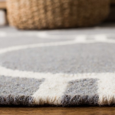 Grey and Ivory Geometric Wool Flat Woven Area Rug
