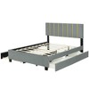Queen Size Upholstered Platform Bed with 2 Drawers and 1 Trundle, Classic Metal Strip Headboard Design 4B - ModernLuxe - 4 of 4