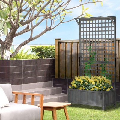 Dark Gray Wood Planter with Trellis and Roof, 72" Tall