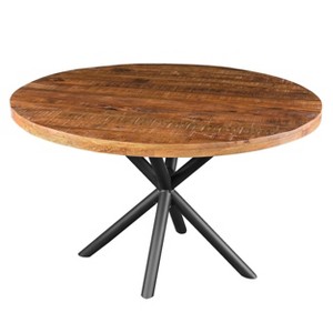 The Urban Port 48" Handcrafted Dining Table Solid Mango Wood Round Top with Iron Crisscrossed Legs Natural Brown/Black - 1 of 4