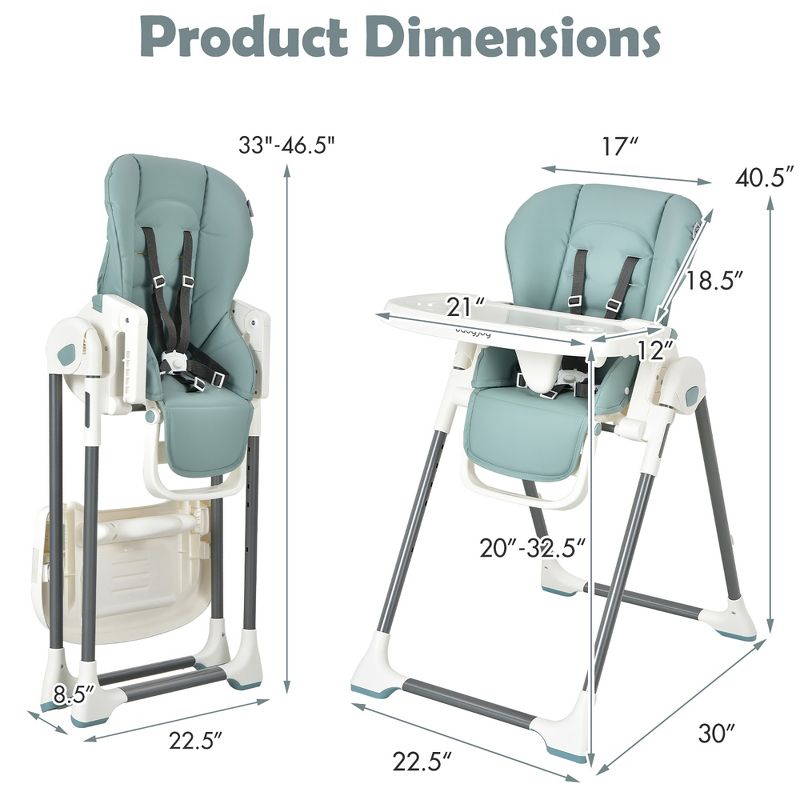 Babyjoy Foldable Baby High Chair w/ Double Removable Trays & Book Holder Green\Beige, 4 of 11