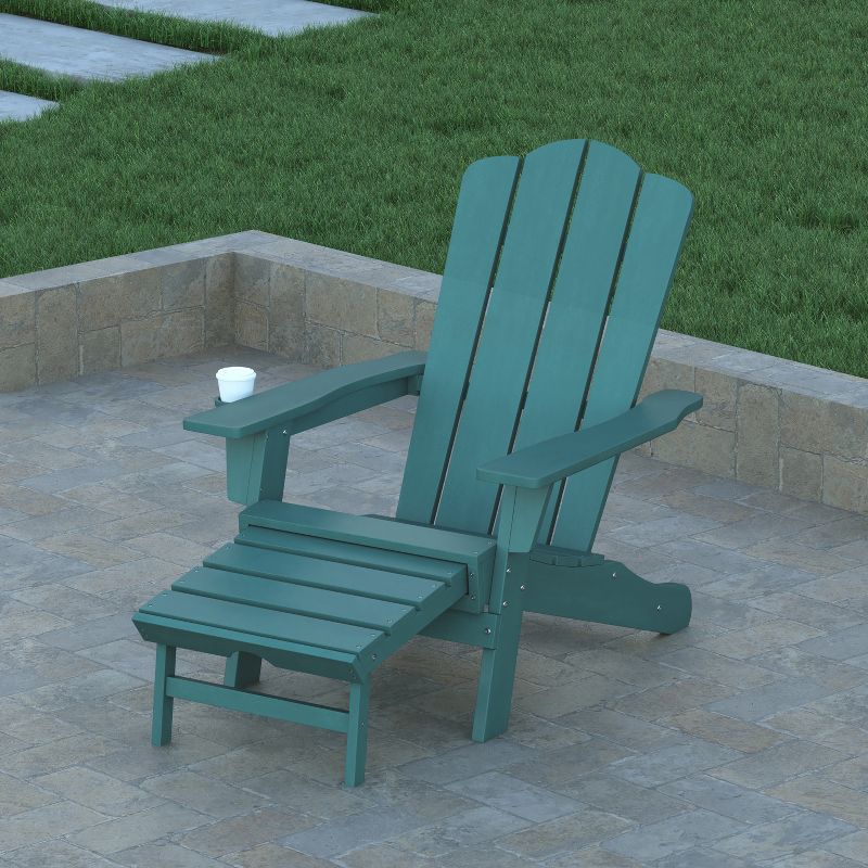Emma and Oliver Set of 2 Adirondack Chairs with Cup Holders and Pull Out Ottoman, All-Weather HDPE Indoor/Outdoor Lounge Chairs, 4 of 12