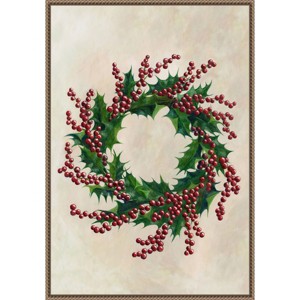 Amanti Art 23"x33" Holly Wreath by Rosana Laiz Blursbyai Framed Canvas Wall Art Print - 1 of 4